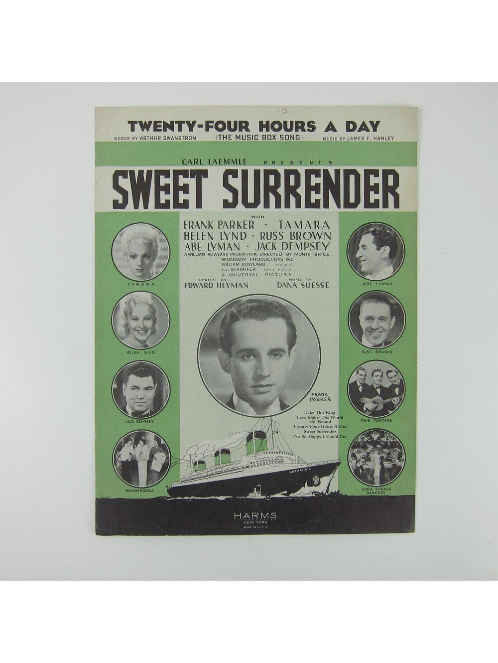 Sheet Music Twenty-Four Hours A Day Sweet Surrender Frank Parker Vintage 1935